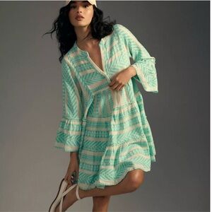 Devotion TWINS Ella Aqua Blue & White Long Sleeve Dress - Size Small